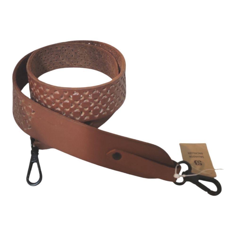 NWT Salvador bachiller Perforated Wide Leather Crossbody Bag Strap Brown